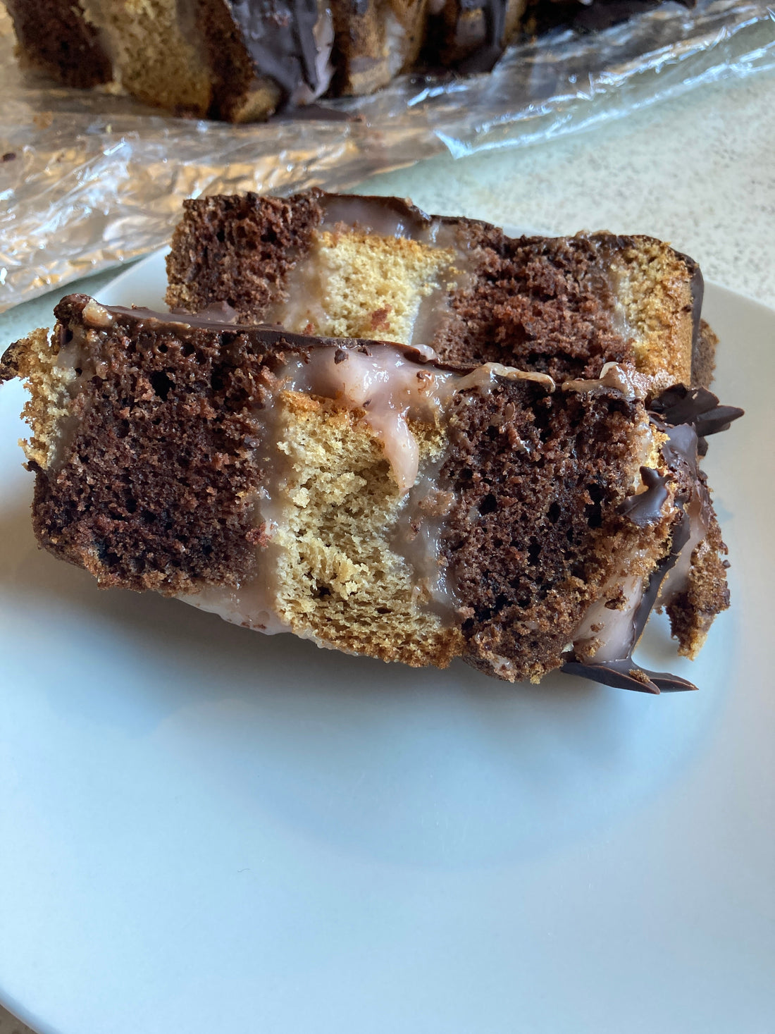 Glutenfreier Ein Meter Kuchen mit hausgemachtem Punschpudding