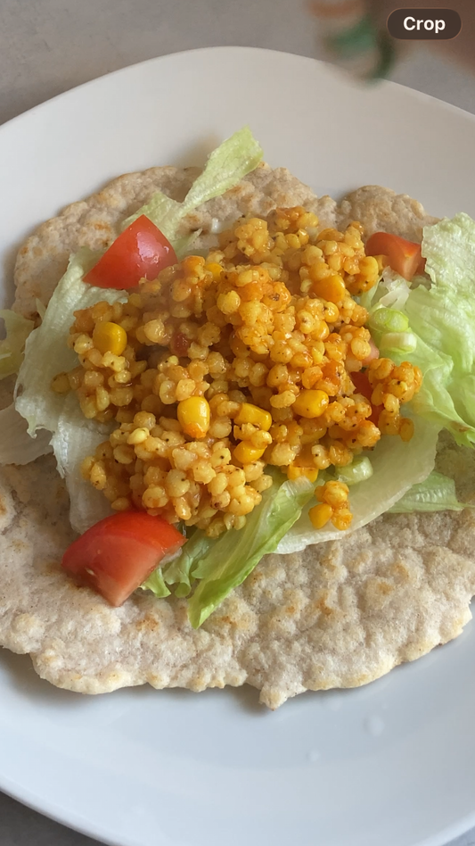 Curry-Sorghumperlen als Tortilla-Füllung (glutenfrei & vegan)